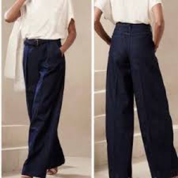 *NWT * BANANA REPUBLIC Cote WideLeg Denim Dark Rinse 29 Tailored Pleat HighWaist - Picture 3 of 6